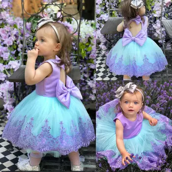 Новое платье принцессы для маленьких девочек, бальное платье без рукавов, праздничное платье с бантом сзади, торжественное свадебное платье подружки невесты