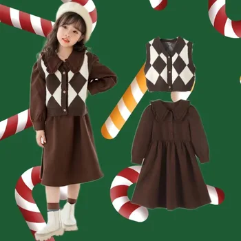 Осенняя детская одежда 2023 года, комплект одежды для девочек, Рождественский комплект для девочек, осенне-зимняя детская одежда в стиле колледжа, детская одежда для девочек