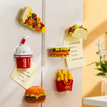 Креативные игрушки для еды Гамбург Магнит на холодильник Строительные блоки 3D DIY Наклейка для пиццы Картофель Фри Игрушки Кирпичи для подарков детям