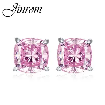 Jinrom S925 Серебряные серьги-гвоздики с высокоуглеродистыми бриллиантами 10*10 мм, имитирующие серьги с розовыми бриллиантами для женщин, изысканные ювелирные изделия