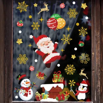 наклейки на стены снежинка Санта Клаус Рождественские наклейки на стены статические стеклянные наклейки наклейки на окна украшения для дома наклейки на стены