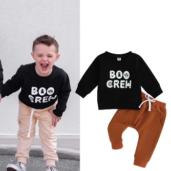 FOCUSNORM от 0 до 3 лет, комплекты одежды на Хэллоуин для маленьких мальчиков из 2 предметов, толстовка с длинными рукавами и буквенным принтом из мультфильма + Штаны