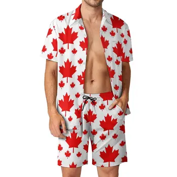 Канадский флаг с кленовым листом, эмблема, мужской пляжный костюм, комплект из 2 предметов, высококачественный графический винтажный купальник, размер Eur