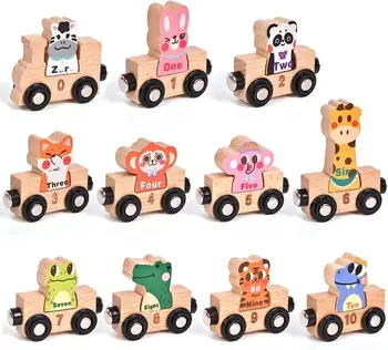Набор деревянных вагонов поезда, магнитные игрушки-паровозики для малышей, соответствующие номерам развивающих игрушек Монтессори LW0011