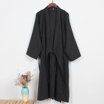 Мужские повседневные однотонные японские кимоно Юката, пижамы, Длинный банный халат, пижамы, хлопковый халат для сна на шнуровке, свободные костюмы