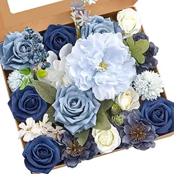 Искусственные цветы, искусственные пыльно-голубые цветы пиона, комбинация для свадьбы своими руками, свадебные букеты, центральные элементы, украшения для дома