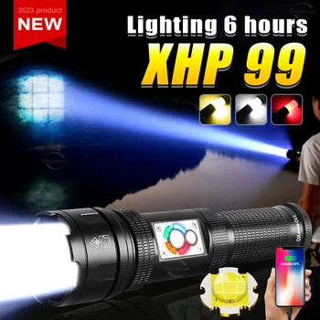 Мощные светодиодные фонари Super Bright Long Shot XHP99 Small Power Bank Torch Перезаряжаемый Светодиодный фонарь Рабочий Тактический Фонарик