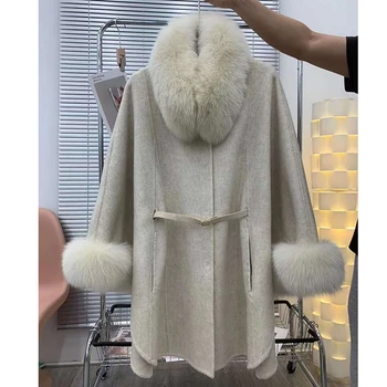 CXFS 2023, Зимняя женская мода, Двусторонняя шерстяная куртка, пальто из натурального лисьего меха, Свободные рукава 