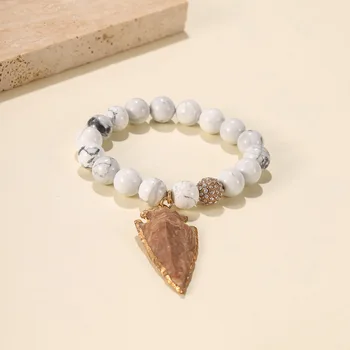 Современный модный браслет из белой бирюзы, эластичный браслет, каменная подвеска с женским браслетом