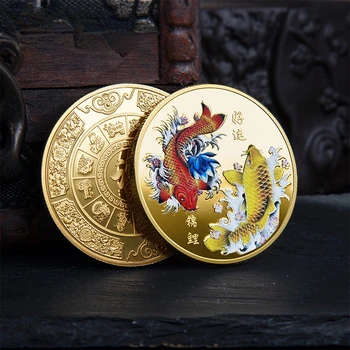 Коллекционная Монета Koi Fish Китайские Коллекционные Монеты Good Lucky Серебряная Золотая Монета Счастливый Талисман Памятный Сувенир