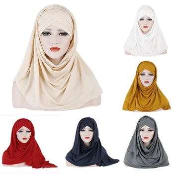 Новая женская шляпа, шарф, модная однотонная шляпа, Шаль, Цельный мягкий платок в мусульманском стиле, аксессуары для волос для вечеринки и косплея