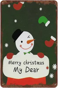 Винтажная жестяная вывеска Снеговик С Рождеством, Моя дорогая, Рождественская Металлическая вывеска в стиле середины века, забавный декор стен для спальни, дома, отеля