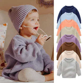 Осенняя новая одежда для маленьких мальчиков и девочек, детский свитер, вязаный свитер для малышей, трикотаж для новорожденных, хлопковый детский пуловер с длинными рукавами, топы 0-9 м