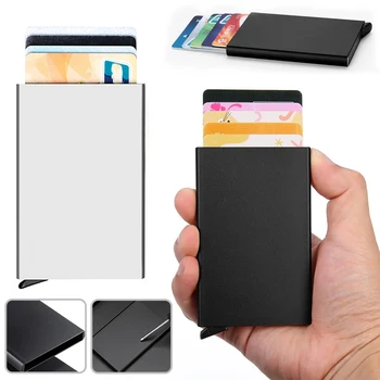 Автоматическая всплывающая коробка для удостоверения личности и кредитных карт, тонкий алюминиевый кошелек, карманный футляр, чехол для банковских кредитных карт, RFID-держатель для карт, коробка для карт хранения