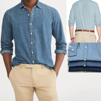 Весенняя хлопковая мужская повседневная джинсовая рубашка Masculina Camisa с длинным рукавом
