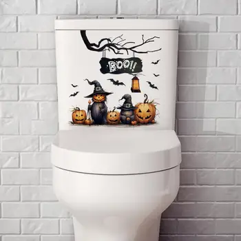 Водонепроницаемая наклейка на туалет, жуткий декор для Хэллоуина, Забавные наклейки на стену с тыквой-призраком, ведьма, Самоклеящиеся виниловые рисунки для съемных