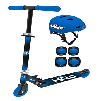 Комбинированный скутер из 6 предметов - синий, включая 1 Рядный скутер Премиум-класса, 1 Мультиспортивный шлем с регулируемым размером, 2 налокотника, 2 K
