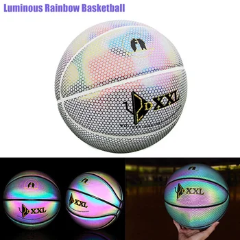 Светящиеся баскетбольные мячи из искусственной кожи для тренировок Светоотражающие мячи Красочная радуга для игр в помещении на открытом воздухе для женщин и мужчин Спортивный аксессуар