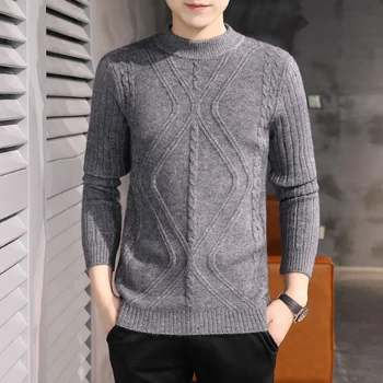 Мужские свитера M-3XL, Однотонные Пуловеры с имитацией шеи, Весенне-осенняя уличная одежда, Тонкая модная майка, винтажный свитер XXXL