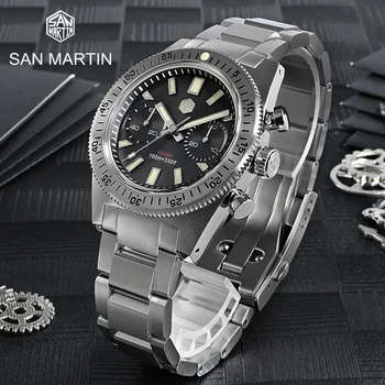 Модные мужские часы San Martin 62mas 40 мм Бизнес класса люкс Seagull ST1901 Автоматический механический сапфировый 10-барный люминесцентный хронограф