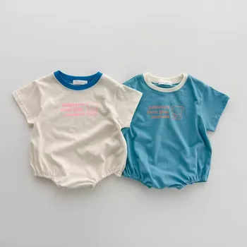 Летнее Новое детское боди с коротким рукавом, комбинезон с буквенным принтом Медведя для новорожденных мальчиков и девочек, повседневная одежда, комбинезон для младенцев 0-24 м