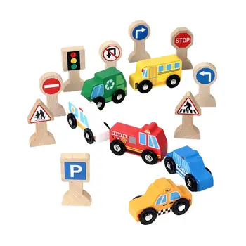 Маленькие деревянные транспортные средства, игрушки, Деревянные уличные знаки, игровой набор, Коллекционная деревянная модель транспортного средства для малышей, мальчиков, детские праздничные подарки
