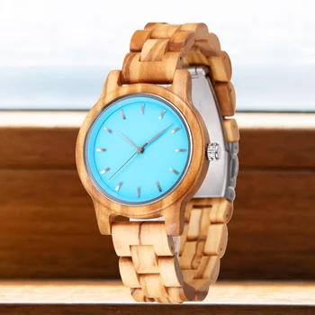 Женские часы в простом стиле из натурального дерева с синим циферблатом, модные кварцевые часы, деревянные наручные часы для женщин, прямая поставка