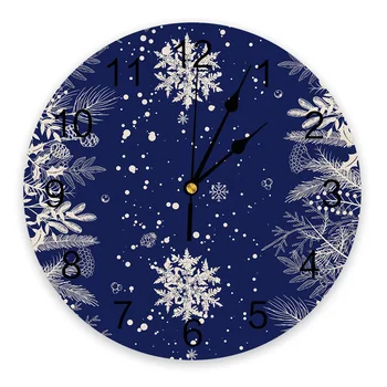 Рождественские настенные часы со снежинками и сосновыми листьями, декор для ресторана, кафе, круглые настенные часы, бесшумное украшение дома