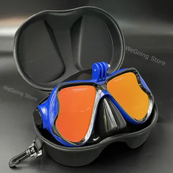 Зеркальные очки для подводного плавания с поддержкой Gopro, маска для подводного плавания из закаленного стекла в черном футляре на молнии