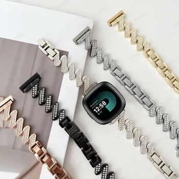 Бриллиантовый браслет для Fitbit Versa 3 4 Sense Ремешок для часов из нержавеющей стали для Fitbit Sense 2