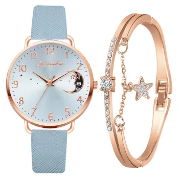 Sdotter/ Новые женские роскошные часы, хит продаж, Набор кварцевых часов из искусственной кожи с циферблатом в виде луны, Relojes Para Mujer