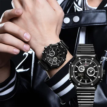 Цифровые аналоговые часы NAVIFORCE Спортивные Водонепроницаемые мужские Роскошные наручные часы из нержавеющей стали, Удобные кварцевые, Светящиеся часы
