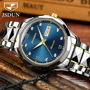 JSDUN 8813 С автоматическим механическим ремешком из вольфрамовой стали, мужские наручные часы, деловые водонепроницаемые часы для мужчин, календарь, Неделя
