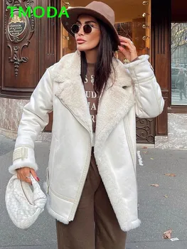 T MODA 2023 Зимняя Женская Теплая куртка из искусственной кожи с подкладкой, пальто, женское пальто со свободным воротником-стойкой, женская Шикарная верхняя одежда