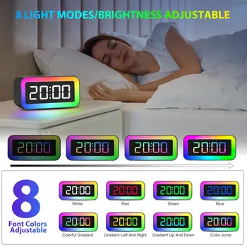 Светодиодные Цифровые будильники с красочным ночником RGB и различными режимами отображения, перезаряжаемый звук с регулируемой яркостью для дома