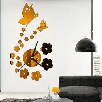 3D визуальный эффект 1 комплект удобных художественных часов с бабочкой и цветком сливы, зеркальная поверхность, художественные часы с длинным указателем, декор для дома