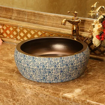 Европейский стиль китайский умывальник раковина Цзиндэчжэнь Художественная столешница керамический умывальник синий белый с металлической глазурью раковина для ванной комнаты
