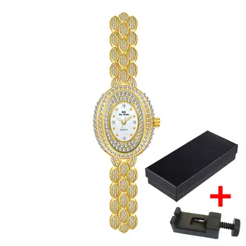 Корейская версия Ретро овальный циферблат Золото Серебро Женские часы с бриллиантами Элегантная цепочка Кварцевые водонепроницаемые брендовые женские часы