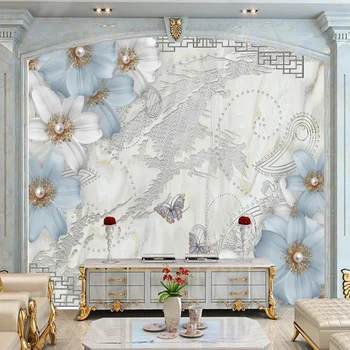 Пользовательские 3D обои Little Fresh 3D Жемчужная бабочка-Лилия, Серебряные фрески, фон для гостиной, спальни, Домашний декор, Художественные обои