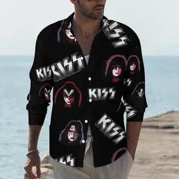 Рубашка Kiss Band, повседневные рубашки рок-музыкантов, блузки Y2K с графическим рисунком с длинным рукавом, осенняя свободная одежда большого размера