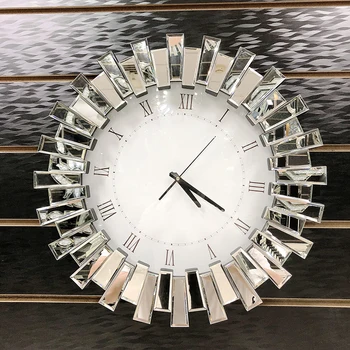 Роскошные Хрустальные Настенные часы Современного дизайна, Большого Размера, Бесшумные, Большие Настенные Зеркала в скандинавском стиле, Стеклянные Часы для украшения гостиной GPF50YH