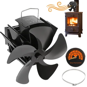 Черный мини-вентилятор с 5 лопастями, работающий на тепловой энергии, Дровяная горелка, Эко-вентилятор, Тихий Домашний камин, вентилятор для обогрева, Эффективное распределение тепла