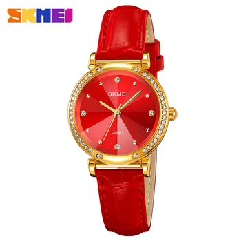 SKMEI Модные женские наручные часы с ремешком из натуральной кожи, кварцевые наручные часы для дам, женские Водонепроницаемые часы