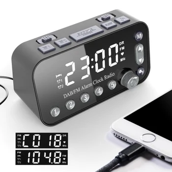 Цифровой будильник DAB FM-радио-будильник, двойной USB-порт для зарядки, подсветка ЖК-дисплея, Регулируемая громкость будильника, Будильник
