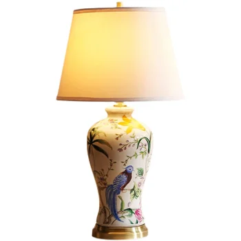 Керамическая настольная лампа с цветами и птицами, Американская гостиная, Домашний Медный кабинет, Новая Китайская прикроватная лампа для спальни