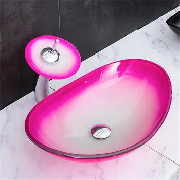 2021 Новый Розовый Уникальный набор смесителей для раковины из закаленного стекла из закаленного стекла, Раковина для Умывальника, Столешница для ванной Комнаты, Сосуд для умывания, Смеситель для раковины