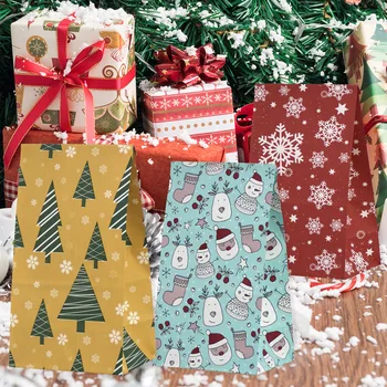 24 шт. /упак. Новый Рождественский подарочный пакет из Крафт-бумаги, Бумажный пакет для выпечки, Бумажный пакет для украшений, Navidad Рождественские Новогодние принадлежности