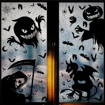 Гигантский призрак на Хэллоуин, монстр, Призрачная тень, Наклейка на окно, Ведьма, Бог смерти, Летучая мышь, Скелет, украшение для вечеринки на Хэллоуин, Статическая наклейка