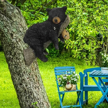 Настенные животные, креативная имитационная скульптура, Черный медведь, обнимающий дерево, Висящие поделки из смолы, украшения для сада и двора, Орнамент
