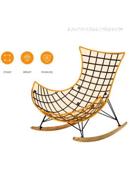Роскошное кресло-качалка, дизайнерский шезлонг для отдыха, кресло Moon Egg, искусственная кожа /бархат, 2 материала, ножка из цельного железа и дерева